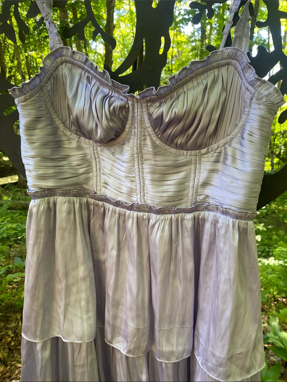 Altar'd State Lavender Tiered Strapless Satin Gown. Size L. - Picture 3 of 5